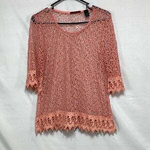 BKE red Lace Coral Blouse size large